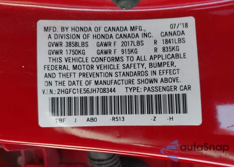 2018 Honda Civic Si из США, поврежденный, VIN 2HGFC1E56JH708344